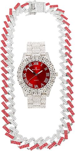 Ice on Blast! Bling'ed Out Hip Hop Rolly Looks w/Ice on Watch & Jewelry -Your Choice of Matching Zig Zag Bling'ed Out Necklace Set or Necklace & Bracelet Set - ZZ Sets in Kuwait