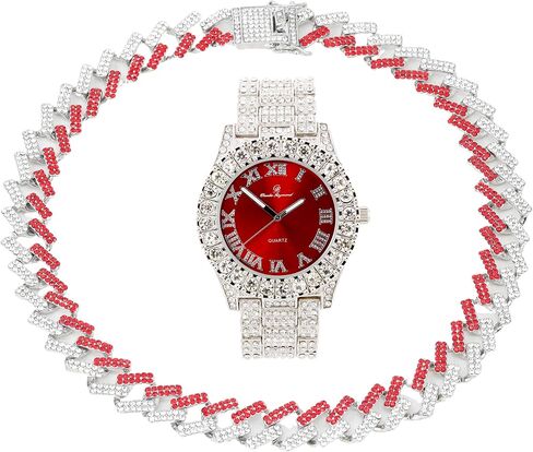 Ice on Blast! Bling'ed Out Hip Hop Rolly Looks w/Ice on Watch & Jewelry -Your Choice of Matching Zig Zag Bling'ed Out Necklace Set or Necklace & Bracelet Set - ZZ Sets in Kuwait