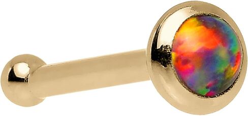Solid 14k Yellow Gold 2mm Fire Red Synthetic Opal Nose Stud Bone 20 Gauge 1/4" in Saudi Arabia