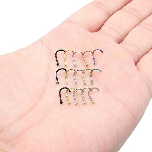 Lcolyoli Nose Ring 20 Gauge Surgical Steel Nose Stud L Shaped Screw Bone for Women Body Piercing Jewelry with Clear Diamond CZ 15 Pieces in Kuwait