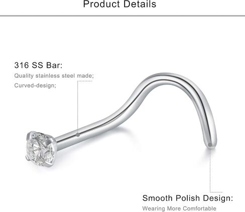 Lcolyoli Nose Ring 20 Gauge Surgical Steel Nose Stud L Shaped Screw Bone for Women Body Piercing Jewelry with Clear Diamond CZ 15 Pieces in Kuwait