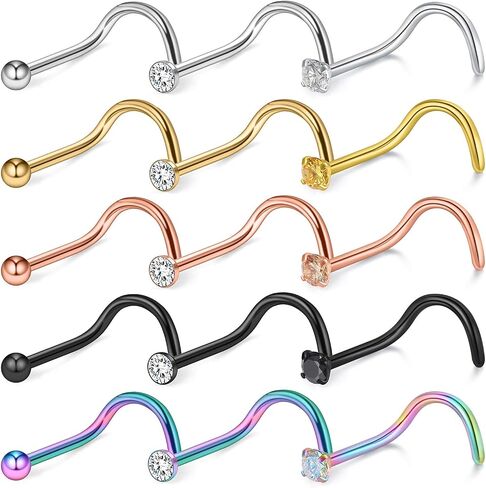 Lcolyoli Nose Ring 20 Gauge Surgical Steel Nose Stud L Shaped Screw Bone for Women Body Piercing Jewelry with Clear Diamond CZ 15 Pieces in Kuwait