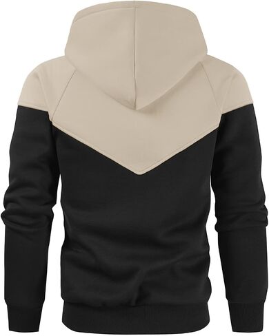 Men's Midweight Fleece Pullover Hoodies Casual Color Block Hooded Sweatshirt with Pockets in Kuwait