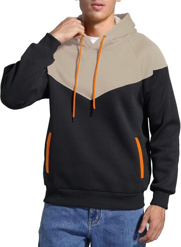 Men's Midweight Fleece Pullover Hoodies Casual Color Block Hooded Sweatshirt with Pockets in Kuwait
