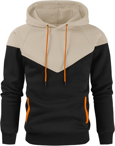 Men's Midweight Fleece Pullover Hoodies Casual Color Block Hooded Sweatshirt with Pockets in Kuwait