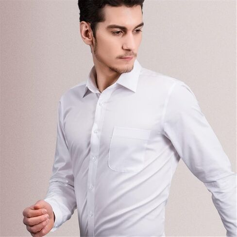 Kiioouu Men's Long Sleeve Non Iron Dress Shirt Single Patch Pocket Plain Regular Fit Formal Business Social Shirts in Saudi Arabia