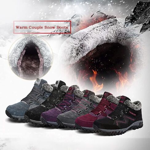 LELEBEAR Fleekcomfy Snowy Leather Ankle Boots, Winter Thermal Thickening Hiking Boots, High Top Thick Bottom Non-Slip Shoes in Kuwait