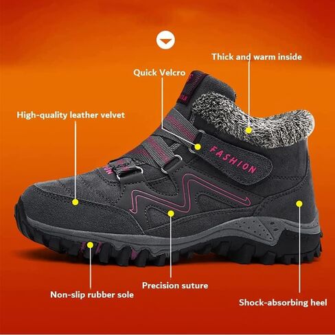 LELEBEAR Fleekcomfy Snowy Leather Ankle Boots, Winter Thermal Thickening Hiking Boots, High Top Thick Bottom Non-Slip Shoes in Kuwait