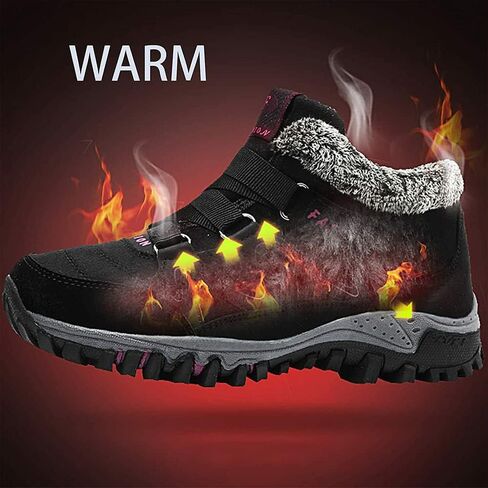 LELEBEAR Fleekcomfy Snowy Leather Ankle Boots, Winter Thermal Thickening Hiking Boots, High Top Thick Bottom Non-Slip Shoes in Kuwait