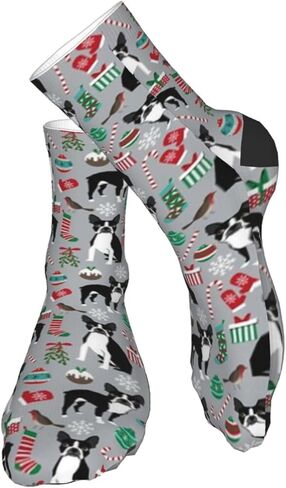 AOTOSE بوسطن تيرير عيد الميلاد لطيف عيد الميلاد عطلة الكلاب تصميم لطيف عيد الميلاد الكلاب الرجال الجوارب الكاحل وسادة الجري الجوارب القطنية طاقم الجوارب, أسود, One Size in Kuwait