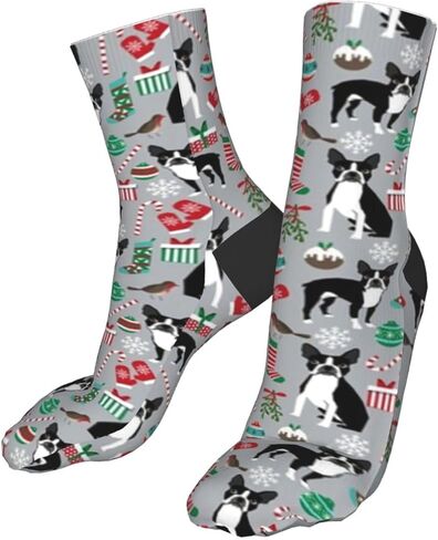 AOTOSE بوسطن تيرير عيد الميلاد لطيف عيد الميلاد عطلة الكلاب تصميم لطيف عيد الميلاد الكلاب الرجال الجوارب الكاحل وسادة الجري الجوارب القطنية طاقم الجوارب, أسود, One Size in Kuwait
