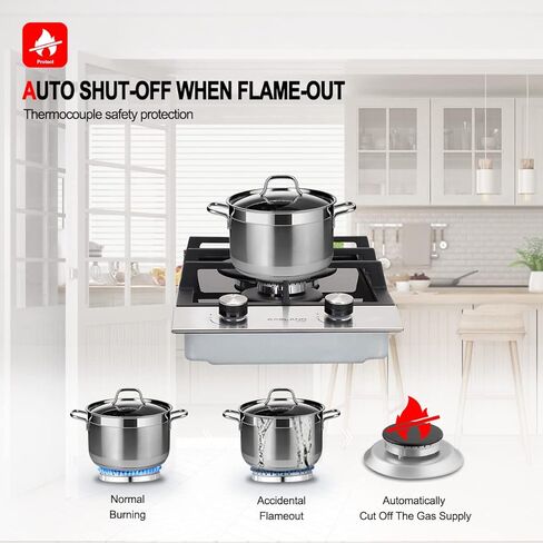 موقد غاز مقاس 12 بوصة، موقد غاز GASLAND Chef GH30BF مدمج بشعلتين، قابل للتحويل NG/LPG، موقد غاز مزدوج الشعلة مع حماية مزدوجة حرارية، زجاج أسود in Kuwait