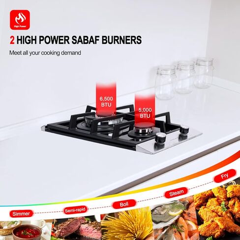 موقد غاز مقاس 12 بوصة، موقد غاز GASLAND Chef GH30BF مدمج بشعلتين، قابل للتحويل NG/LPG، موقد غاز مزدوج الشعلة مع حماية مزدوجة حرارية، زجاج أسود in Kuwait