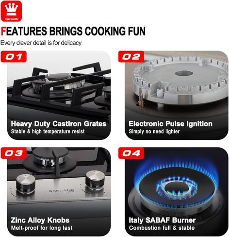 موقد غاز مقاس 12 بوصة، موقد غاز GASLAND Chef GH30BF مدمج بشعلتين، قابل للتحويل NG/LPG، موقد غاز مزدوج الشعلة مع حماية مزدوجة حرارية، زجاج أسود in Kuwait