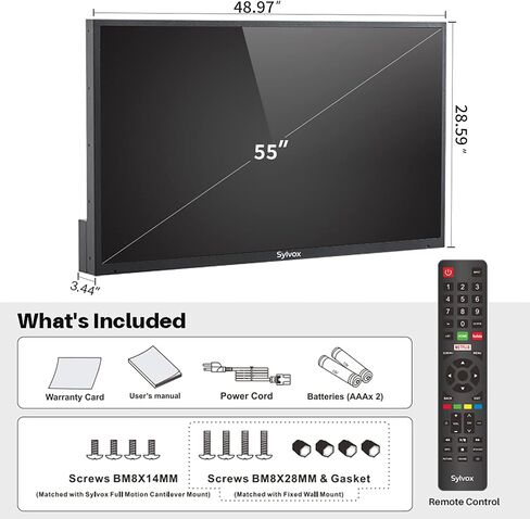 تلفزيون SYLVOX 55 بوصة خارجي، تلفزيون ذكي مقاوم للماء 4K، سطوع عالي، درجة تجارية 7 × 16 (ارتفاع)، يدعم البلوتوث والواي فاي، مناسب للشمس الجزئية (سلسلة Deck 2022) in Saudi Arabia