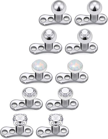 Lcolyoli 10PCS 14G Dermal Anchor Tops CZ/Opal/Ball Base G23 Titanium Microdermals Body Piercing Jewelry for Women Men in Saudi Arabia