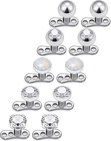 Lcolyoli 10PCS 14G Dermal Anchor Tops CZ/Opal/Ball Base G23 Titanium Microdermals Body Piercing Jewelry for Women Men in Saudi Arabia