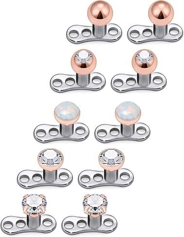 Lcolyoli 10PCS 14G Dermal Anchor Tops CZ/Opal/Ball Base G23 Titanium Microdermals Body Piercing Jewelry for Women Men in Saudi Arabia