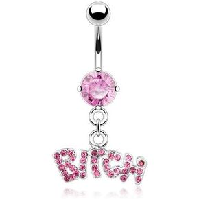 Pierced Owl - 14GA Stainless Steel CZ Crystal Bitch Dangling Belly Button Ring
