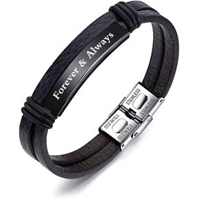 Personalized Black Bracelet for Men Personalized Photo Bracelet for Father 7.6"-8.66" Stainless Steel Custom Name ID Bracelet for Men Dad Father Boyfriend Brother in Kuwait