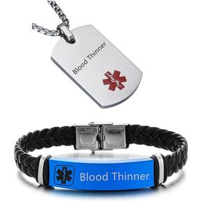 ZKXXJ Medical Alert ID Bracelet and Necklace Set for Men Women,Braided Leather Cuff Bracelets & Medic Tag Pendant Emergency Identification Wristband Allergy Awareness Jewelry for Adults in Kuwait