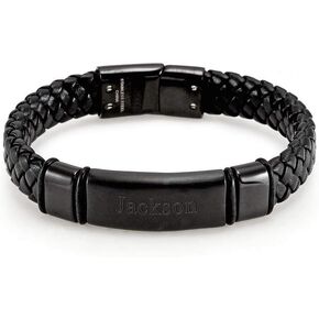 EVE'S ADDICTION Custom Engraved Bracelets for Men - Men's Leather Black Id Bracelet - Name Bracelet - Personalize Men's Bracelet - Men's Jewelry - Birthday Gift for Him in Saudi Arabia