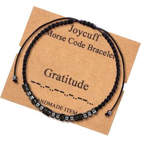 JoycuFF Morse Code Bracelets for Women Men Gifts for Her Him Mom Dad Daughter Sister Best Friend Funny Inspirational Bracelets for Women Jewelry Adjustable Silk Beaded Wrap Bracelet