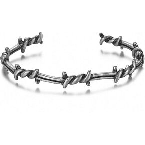 Barsly Men Bangle Open Cuff Twist Thorns Wire Titanium Steel Geometric Bracelet Open Cuff Barbed Jewelry Viking Bangles in Saudi Arabia