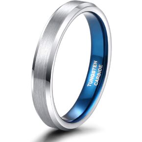 TRUMIUM 4mm 6mm 8mm Tungsten Wedding Band Ring for Men Women Silver Blue Two-tone Domed Matte Finished Comfort Fit 4-15