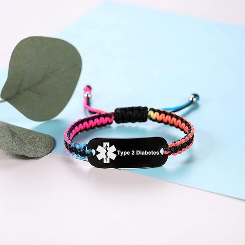 MAXZOOL Medical Alert Bracelets for Women Men | Medical ID Bracelet for Men | T1D T2D Diabetes Epilepsy Medical Alert Disease Awareness Bracelet | Adjustable Emergency ID Bracelet with Nylon Rope in Kuwait