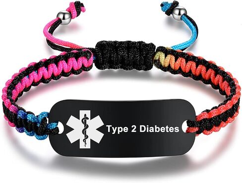 MAXZOOL Medical Alert Bracelets for Women Men | Medical ID Bracelet for Men | T1D T2D Diabetes Epilepsy Medical Alert Disease Awareness Bracelet | Adjustable Emergency ID Bracelet with Nylon Rope in Kuwait