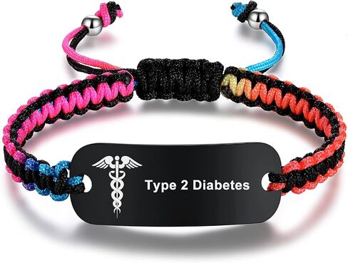 MAXZOOL Medical Alert Bracelets for Women Men | Medical ID Bracelet for Men | T1D T2D Diabetes Epilepsy Medical Alert Disease Awareness Bracelet | Adjustable Emergency ID Bracelet with Nylon Rope in Kuwait