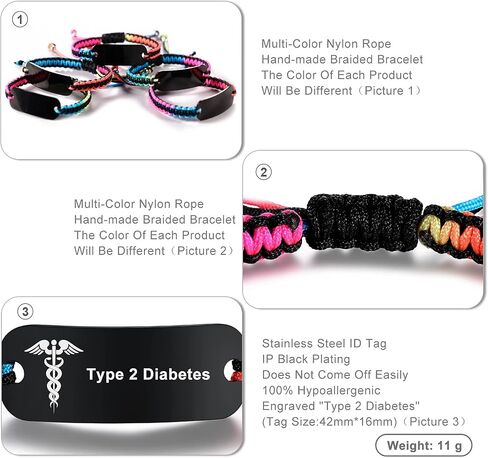 MAXZOOL Medical Alert Bracelets for Women Men | Medical ID Bracelet for Men | T1D T2D Diabetes Epilepsy Medical Alert Disease Awareness Bracelet | Adjustable Emergency ID Bracelet with Nylon Rope in Kuwait
