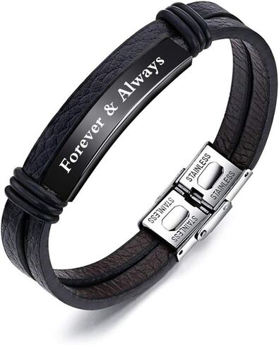 Personalized Black Bracelet for Men Personalized Photo Bracelet for Father 7.6"-8.66" Stainless Steel Custom Name ID Bracelet for Men Dad Father Boyfriend Brother in Kuwait