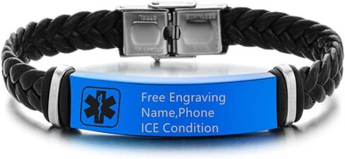 ZKXXJ Medical Alert ID Bracelet and Necklace Set for Men Women,Braided Leather Cuff Bracelets & Medic Tag Pendant Emergency Identification Wristband Allergy Awareness Jewelry for Adults in Saudi Arabia