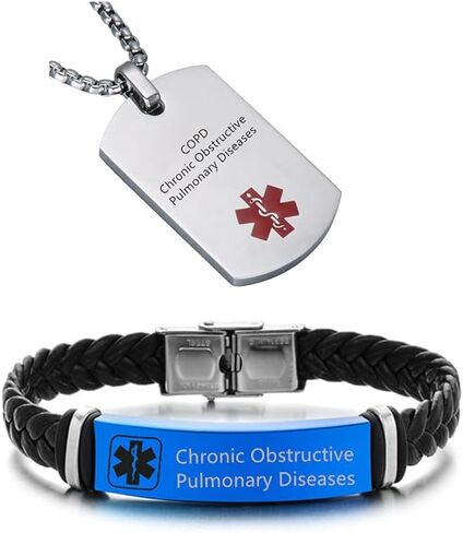 ZKXXJ Medical Alert ID Bracelet and Necklace Set for Men Women,Braided Leather Cuff Bracelets & Medic Tag Pendant Emergency Identification Wristband Allergy Awareness Jewelry for Adults in Saudi Arabia