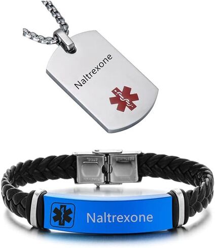 ZKXXJ Medical Alert ID Bracelet and Necklace Set for Men Women,Braided Leather Cuff Bracelets & Medic Tag Pendant Emergency Identification Wristband Allergy Awareness Jewelry for Adults in Saudi Arabia