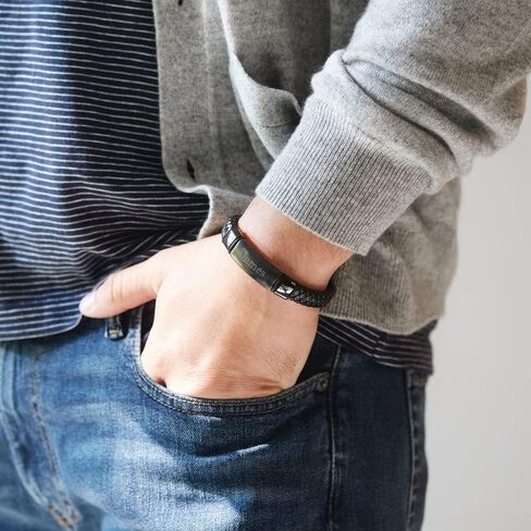 EVE'S ADDICTION Custom Engraved Bracelets for Men - Men's Leather Black Id Bracelet - Name Bracelet - Personalize Men's Bracelet - Men's Jewelry - Birthday Gift for Him in Saudi Arabia
