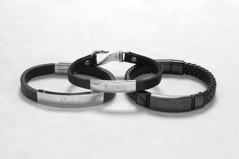 EVE'S ADDICTION Custom Engraved Bracelets for Men - Men's Leather Black Id Bracelet - Name Bracelet - Personalize Men's Bracelet - Men's Jewelry - Birthday Gift for Him in Saudi Arabia