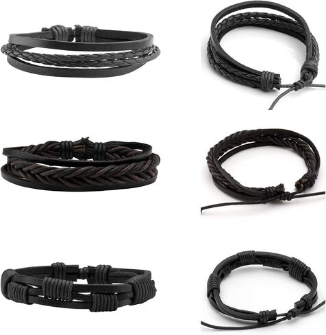 MILAKOO 5 Pcs Braided Leather Bracelets for Men Women Wooden Beaded Bracelets Wrap Adjustable… in Saudi Arabia