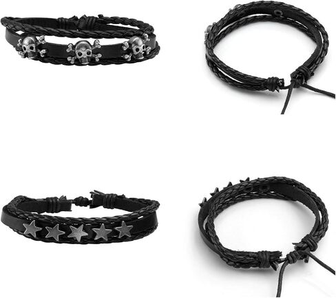 MILAKOO 5 Pcs Braided Leather Bracelets for Men Women Wooden Beaded Bracelets Wrap Adjustable… in Saudi Arabia