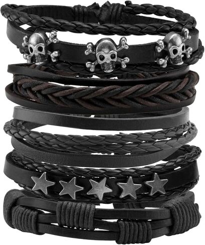 MILAKOO 5 Pcs Braided Leather Bracelets for Men Women Wooden Beaded Bracelets Wrap Adjustable… in Saudi Arabia
