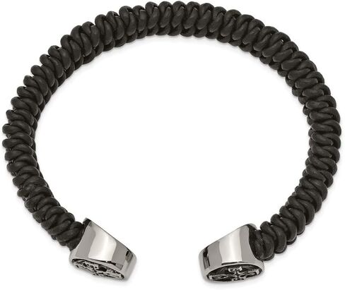 Solid Stainless Vintage Antiqued and Black Leather Celtic Knot Irish Claddagh Cross Cuff Bracelet (Width = 8mm) in Saudi Arabia