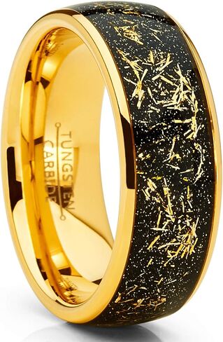 Metal Masters Co. Unisex Men's Tungsten Wedding Band Engagement Ring Star Dust and Gold Tone Metal Shavings 8mm in Saudi Arabia