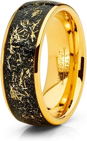 Metal Masters Co. Unisex Men's Tungsten Wedding Band Engagement Ring Star Dust and Gold Tone Metal Shavings 8mm in Saudi Arabia