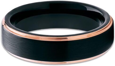 Silly Kings Black Tungsten Wedding Band 18k Rose Gold Tungsten Ring Men & Women 6mm Tungsten Carbide Ring Brush Finish Comfort Fit in Kuwait