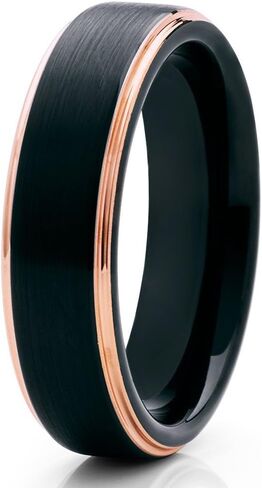 Silly Kings Black Tungsten Wedding Band 18k Rose Gold Tungsten Ring Men & Women 6mm Tungsten Carbide Ring Brush Finish Comfort Fit in Kuwait