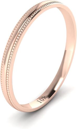 LANDA JEWEL الصلبة 10k زهرة بيضاء الذهب الأصفر 2mm شكل المحكمة الخفيفة الراحة صالح مصقول خاتم الزواج Milgrain الفرقة in Kuwait