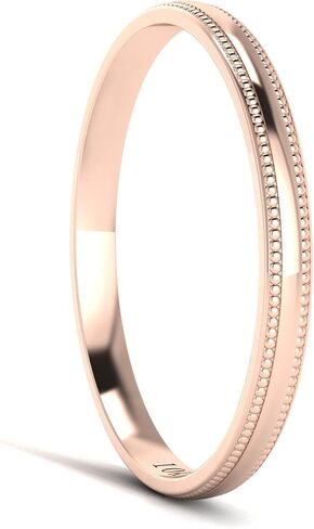 LANDA JEWEL الصلبة 10k زهرة بيضاء الذهب الأصفر 2mm شكل المحكمة الخفيفة الراحة صالح مصقول خاتم الزواج Milgrain الفرقة in Kuwait