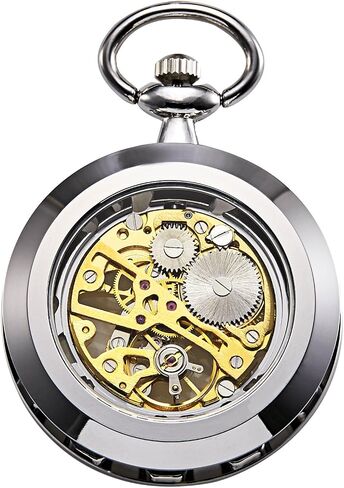 TREEWETO Men's Pocket Watch Hollow Steampunk Skeleton Dial Visible Gears Mechanical Movement Open Face, Silver in Saudi Arabia